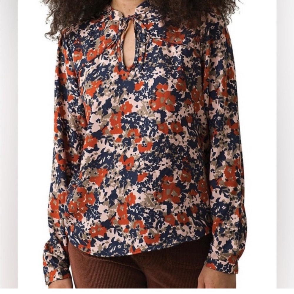 Prana Graphic Floral Tie-Neck Blouse